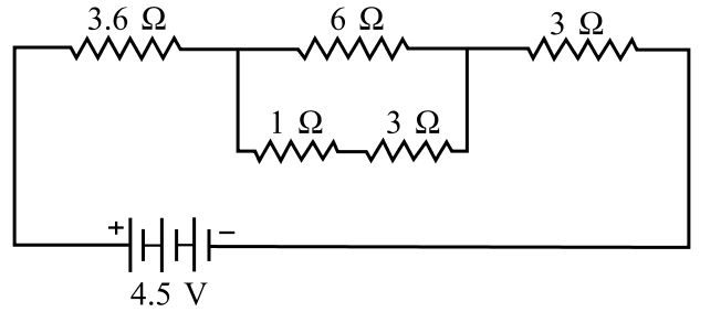 A circuit diagram showing resistors in series and parallel.