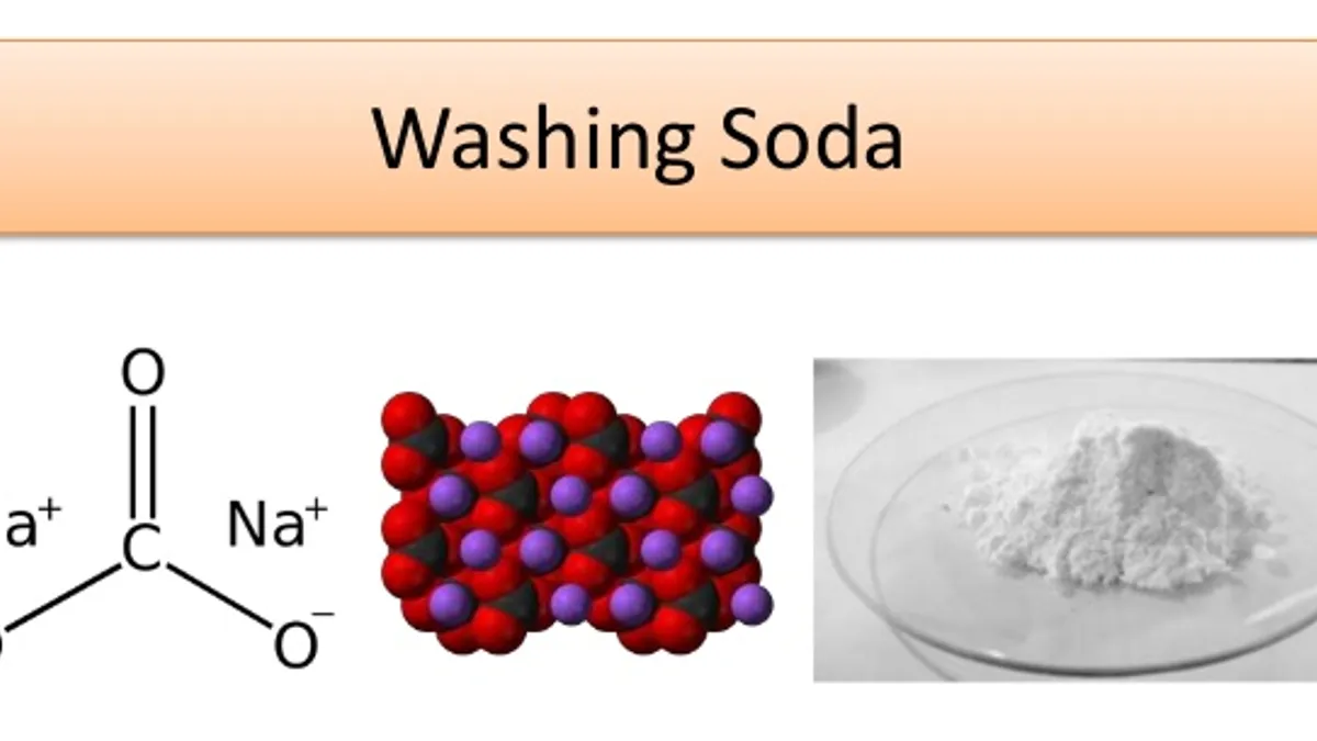 Uses of washing soda for cleaning and water softening.